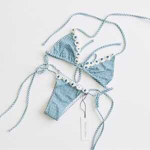 NEW Frankies Bikinis MEDIUM / XS Nick Divine Picnic Blue bikini set